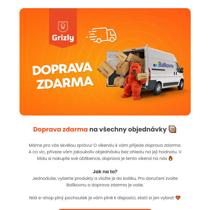 Doprava ZDARMA na Grizly je tady __