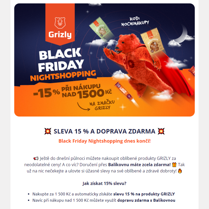 _Nightshopping na Grizly: 15% sleva na Grizly + doprava zdarma dnes končí!