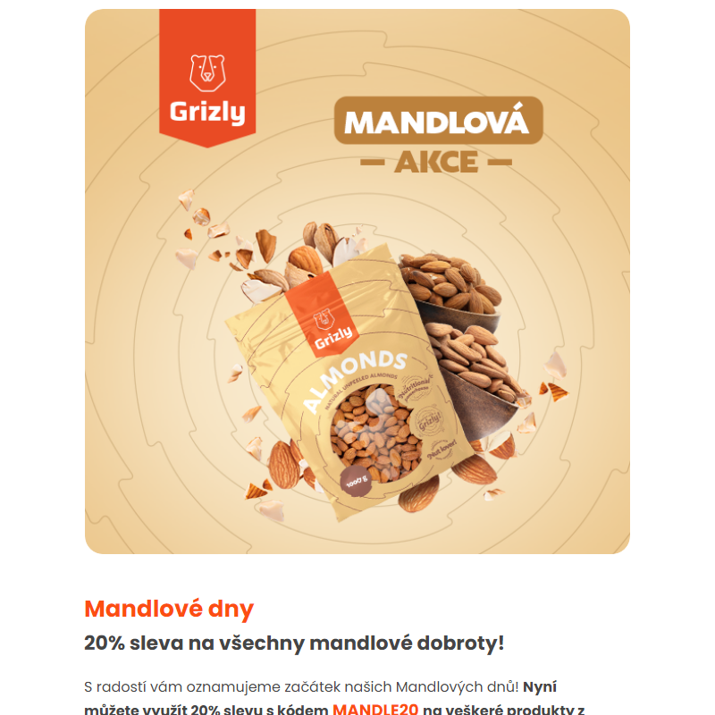 Mandlové dny jsou tady! Užijte si 20% slevu na všechny mandle