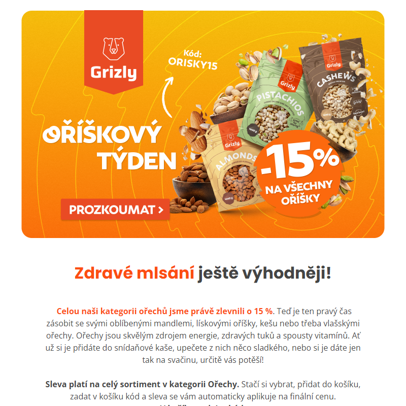 Získejte 15% slevu na všechny ořechy _