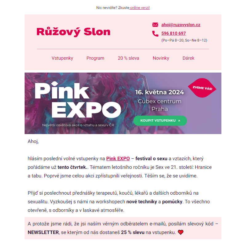 Poslední volná místa na Pink Expo (16. 5. v Praze)