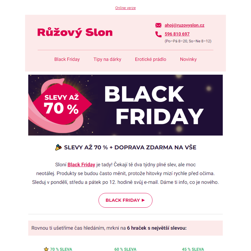 Slevy až 70 % + doprava zdarma na vše – sloní Black Friday je tady