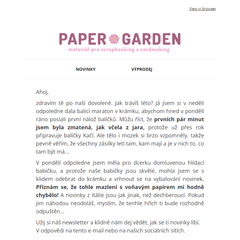 Letní pozdrav z Paper Garden _ Objev novinky od MODA SCRAP a slevy 10 % na letní materiály _