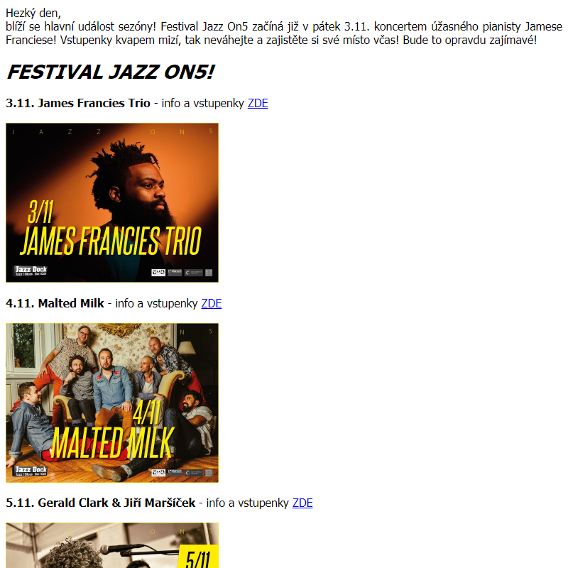 Blíží se hlavní událost sezóny! Festival Jazz On5!