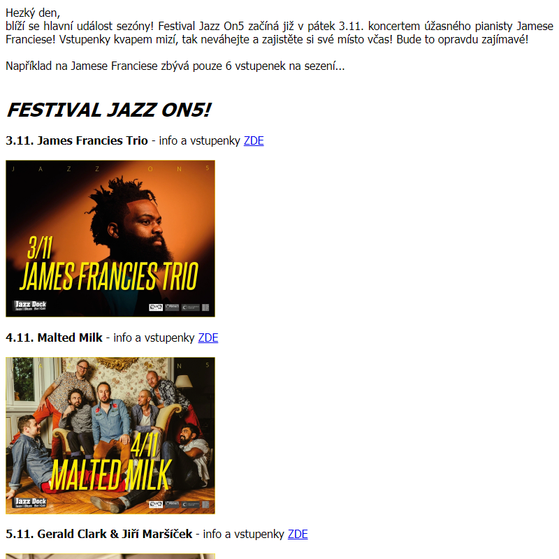 Festival Jazz On5 začíná již v pátek 3.11. koncertem úžasného pianisty Jamese Franciese!