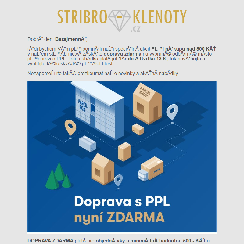 Využijte dopravu zdarma při nákupu nad 500 Kč do 13.6. - STRIBRO-klenoty.cz