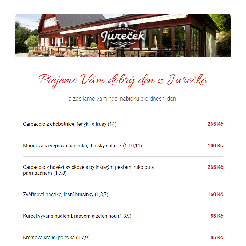 Restaurace Jureček – naše dnešní nabídka