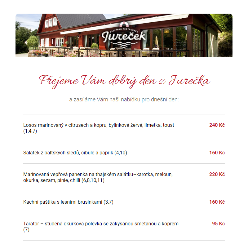 Restaurace Jureček – naše dnešní nabídka