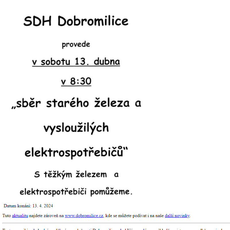 SDH Dobromilice-sběr starého železa