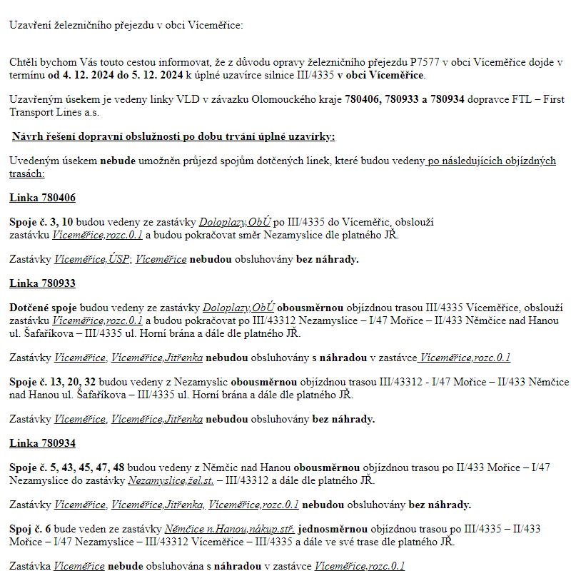 Uzavření železničního přejezdu v obci Víceměřice