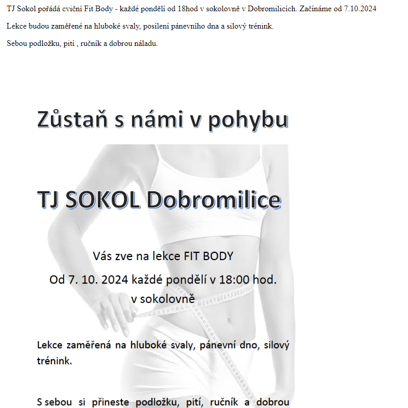 Cvičení FIT BODY v Dobromilicích