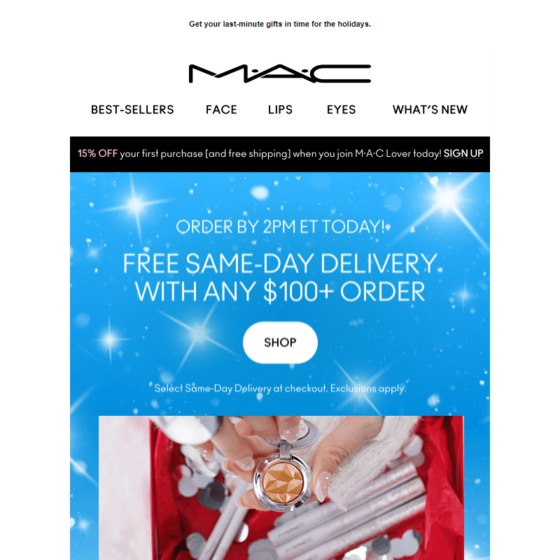 Order by 2pm ET to get FREE same-day delivery when you spend $100+!