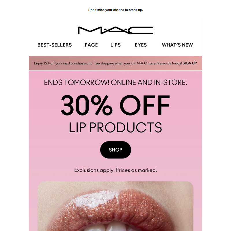 Ends tomorrow: 30% OFF lip! _