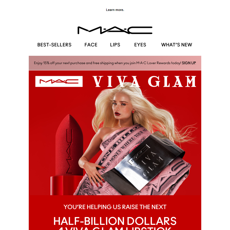 Keep giving back 100% with every VIVA GLAM Lipstick __