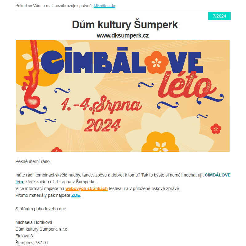 CIMBÁLOVE léto - 4 dny plné hudby, zpěvu a tance v Šumperku