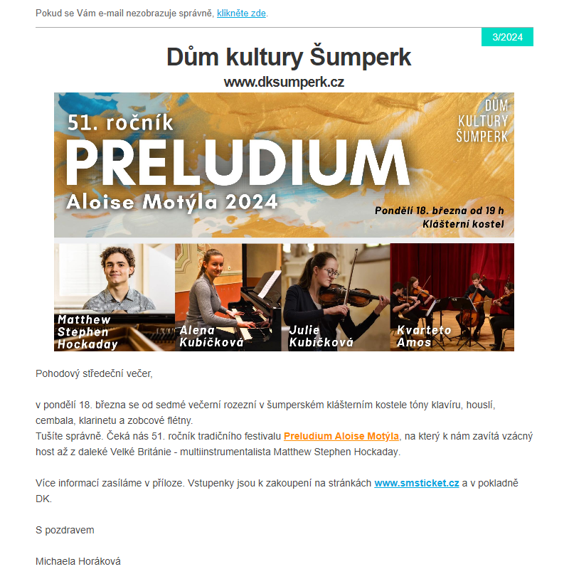 Šumperské Preludium Aloise Motýla - mezinárodní hvězda i talentované sestry