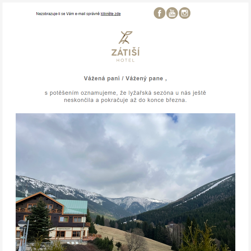 _ Prodloužená lyžařská sezóna + upgrade zdarma v Hotelu Zátiší____