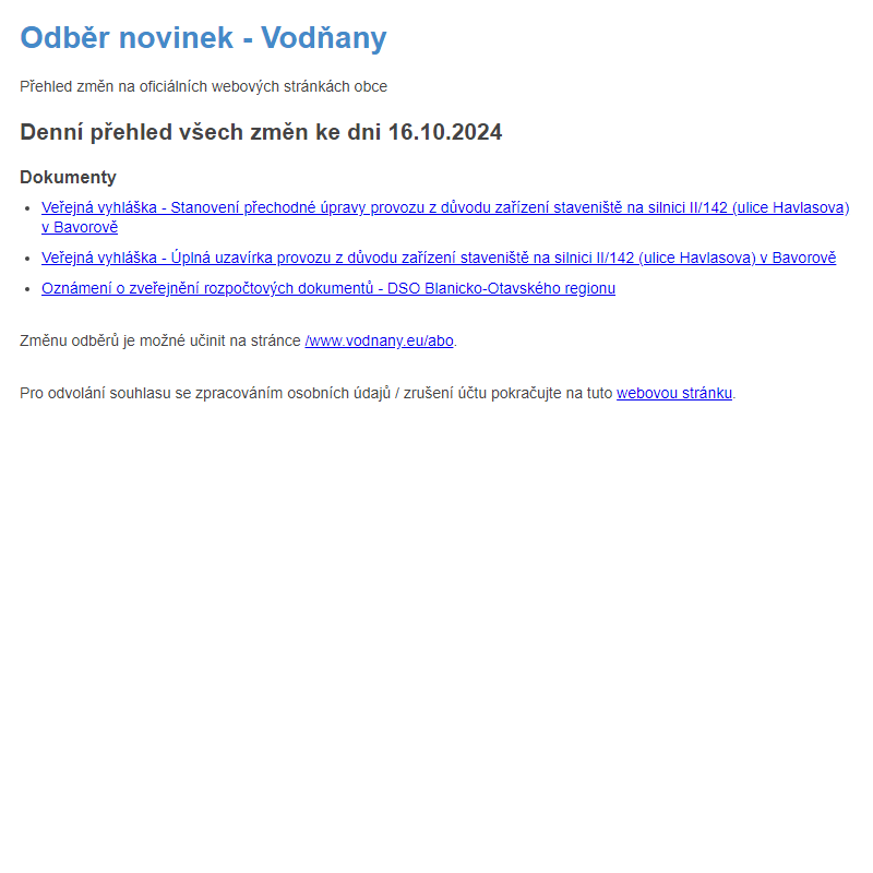 Odběr novinek ze dne 16.10.2024