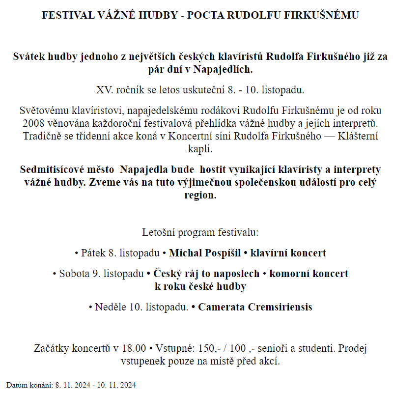 FESTIVAL VÁŽNÉ HUDBY - NAPAJEDLA