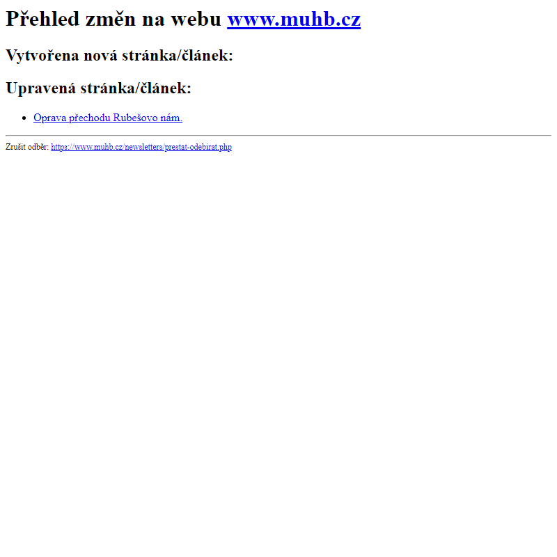 Přehled změn na webu www.muhb.cz