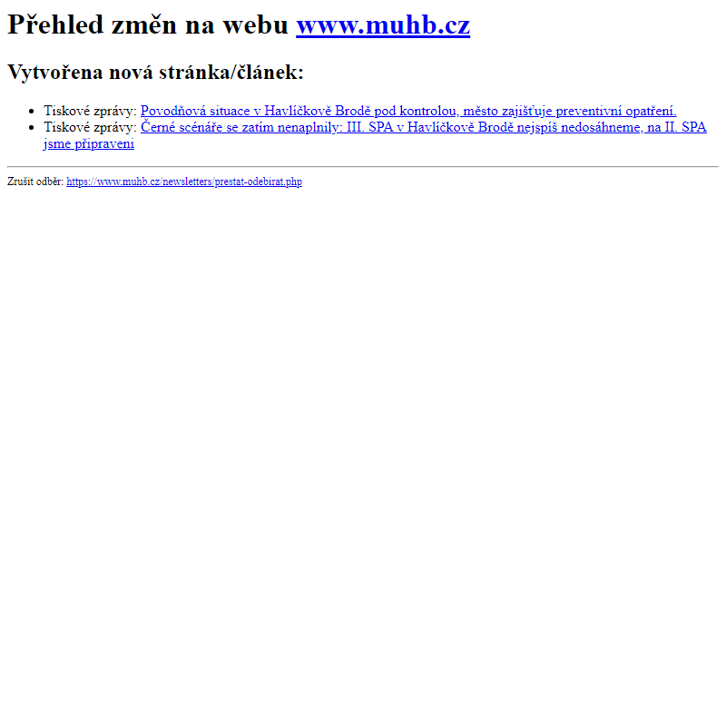 Přehled změn na webu www.muhb.cz