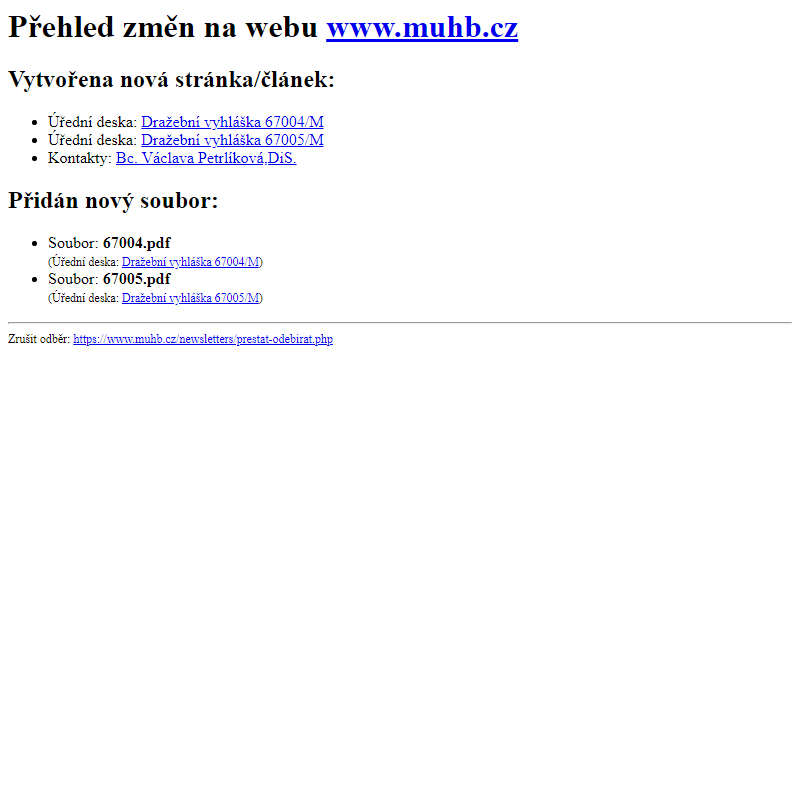 Přehled změn na webu www.muhb.cz