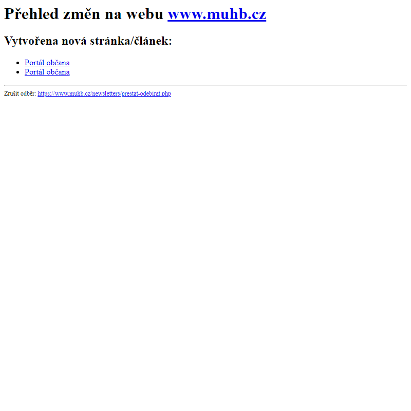 Přehled změn na webu www.muhb.cz