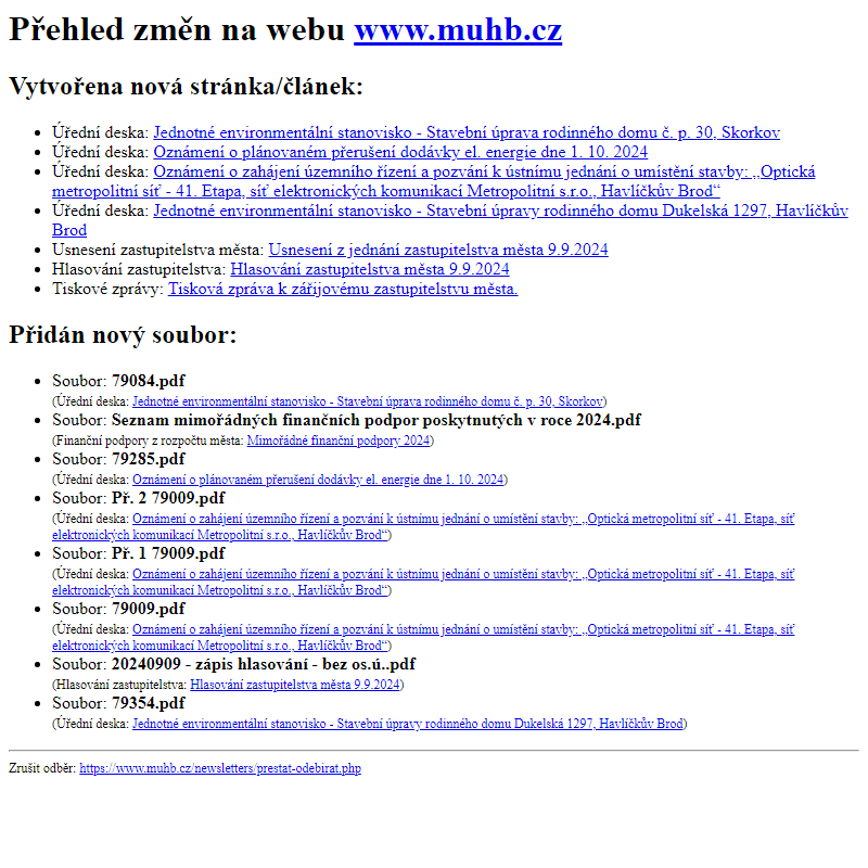 Přehled změn na webu www.muhb.cz