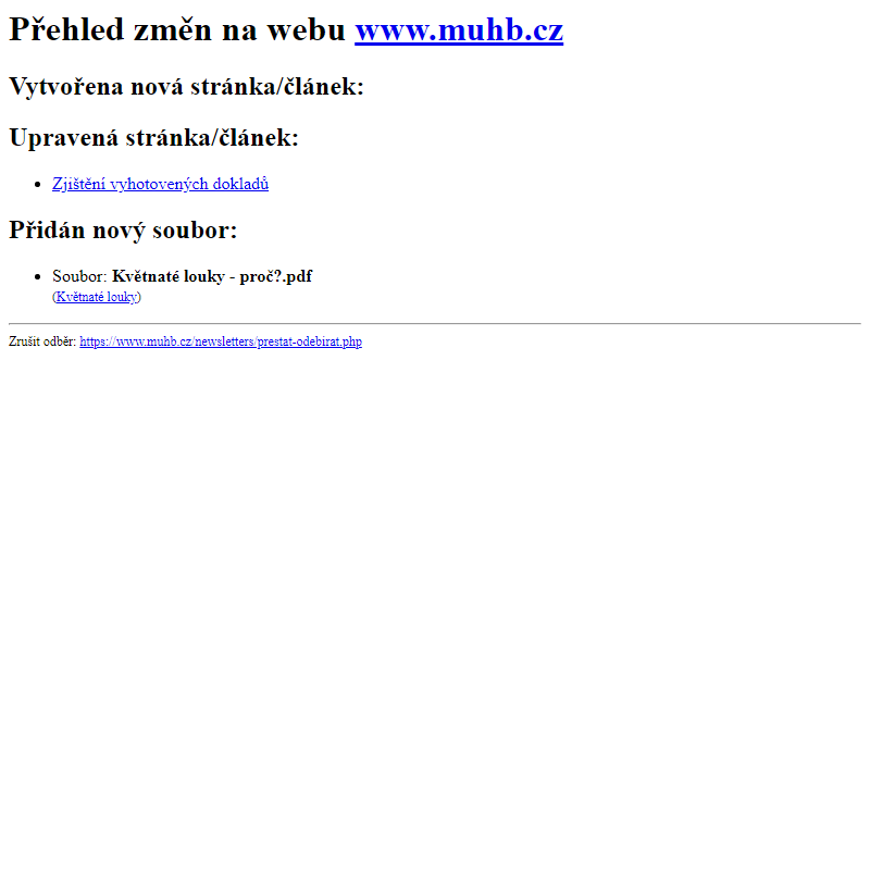 Přehled změn na webu www.muhb.cz