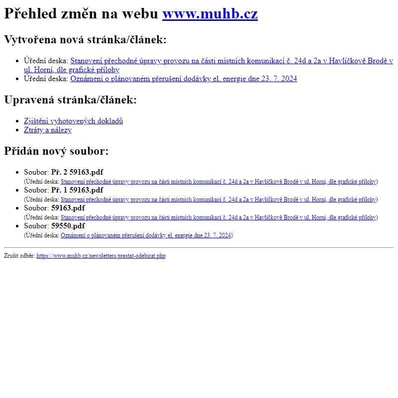 Přehled změn na webu www.muhb.cz