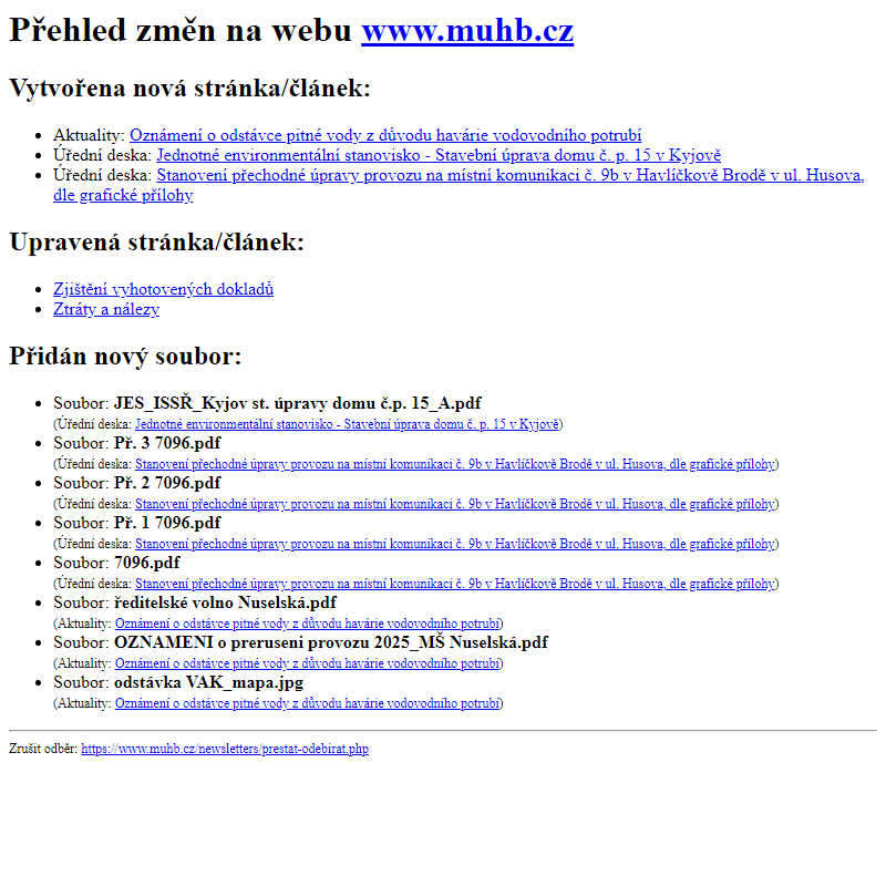 Přehled změn na webu www.muhb.cz