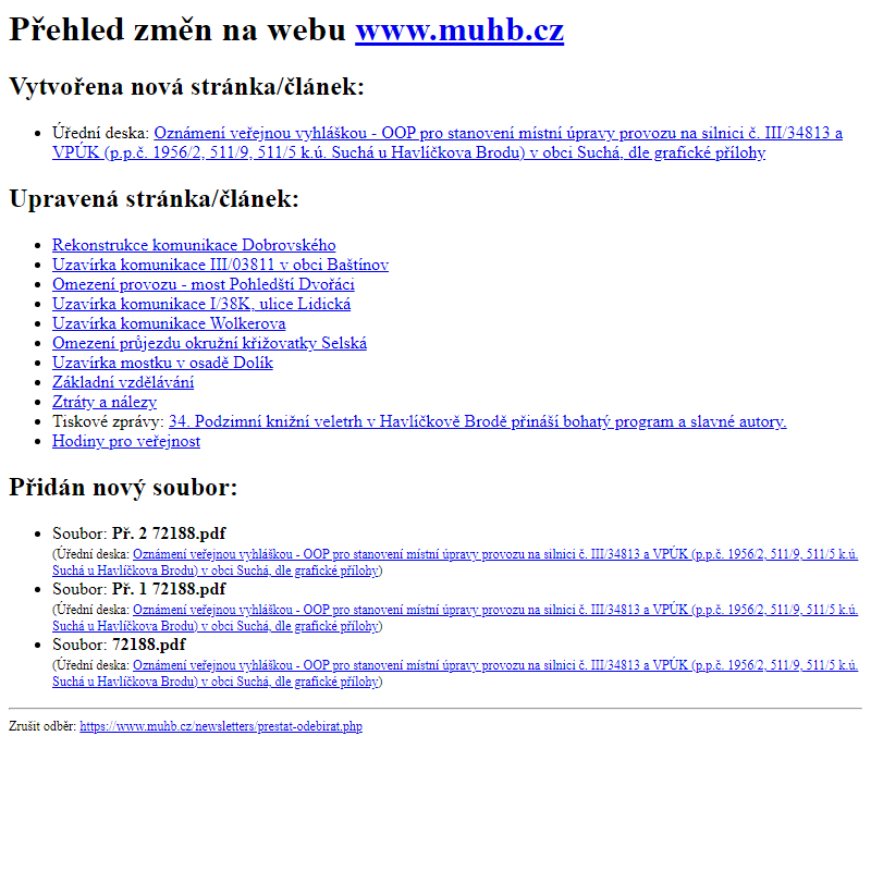 Přehled změn na webu www.muhb.cz