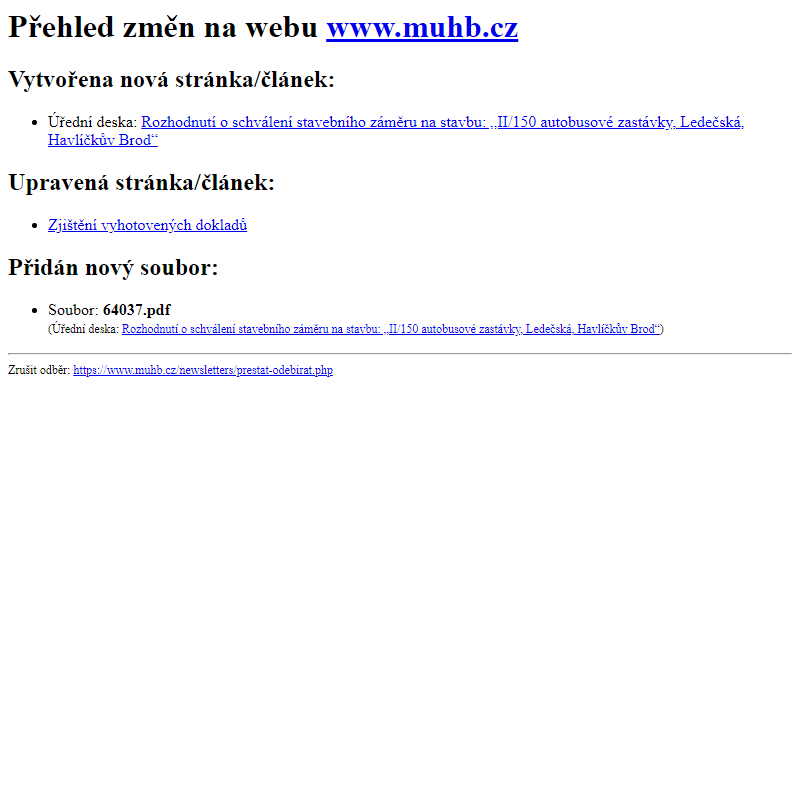 Přehled změn na webu www.muhb.cz