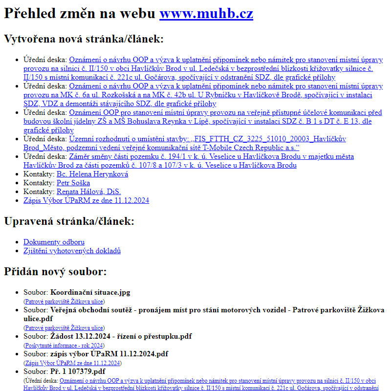 Přehled změn na webu www.muhb.cz