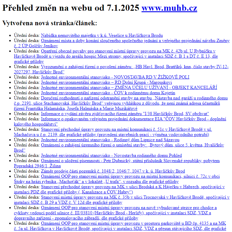 Přehled změn na webu od 7.1.2025 www.muhb.cz