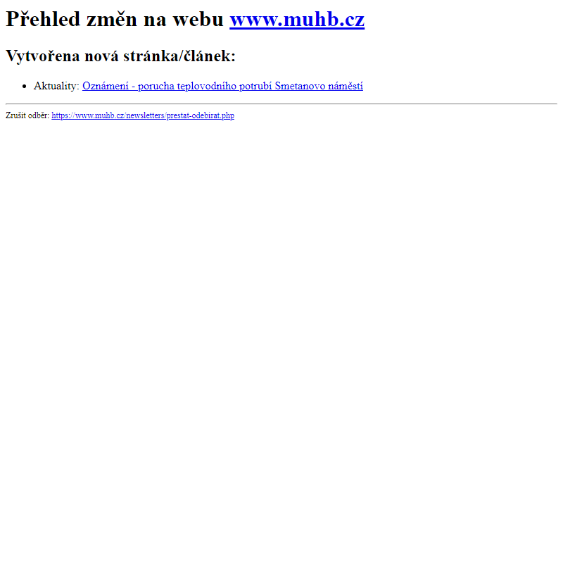 Přehled změn na webu www.muhb.cz