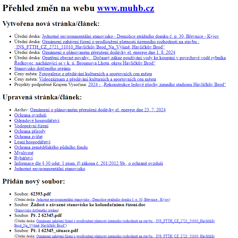 Přehled změn na webu www.muhb.cz