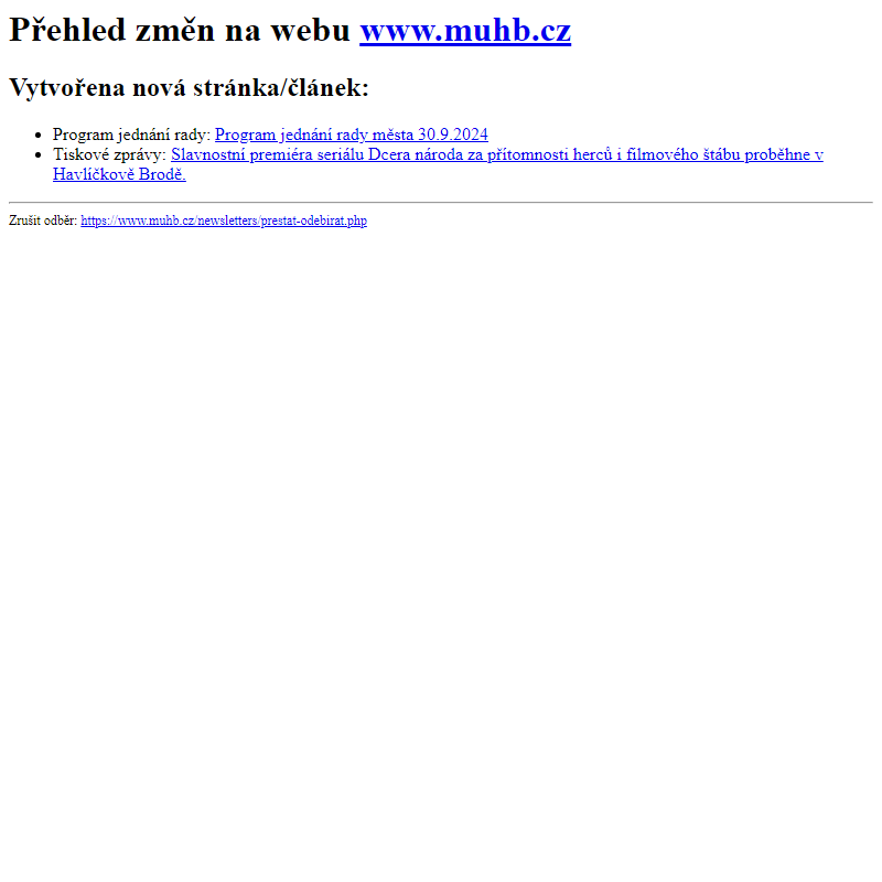 Přehled změn na webu www.muhb.cz