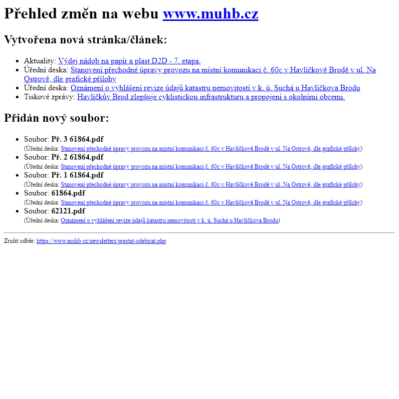 Přehled změn na webu www.muhb.cz