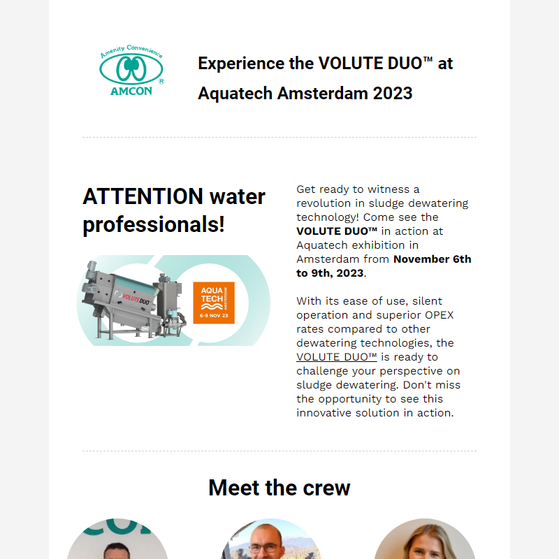_ Come see the VOLUTE DUO™ in action __ at Aquatech 2023!