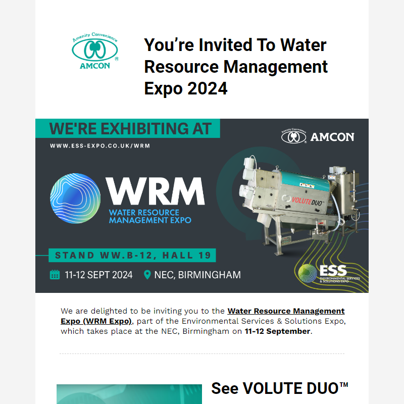 _ Discover VOLUTE DUO™ at WRM Expo, Birmingham – 11-12 Sept!