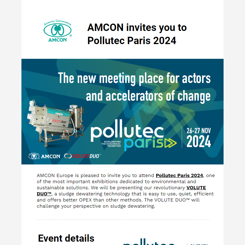 AMCON invites you to Pollutec Paris 2024 _ Get your free visitor badge! __