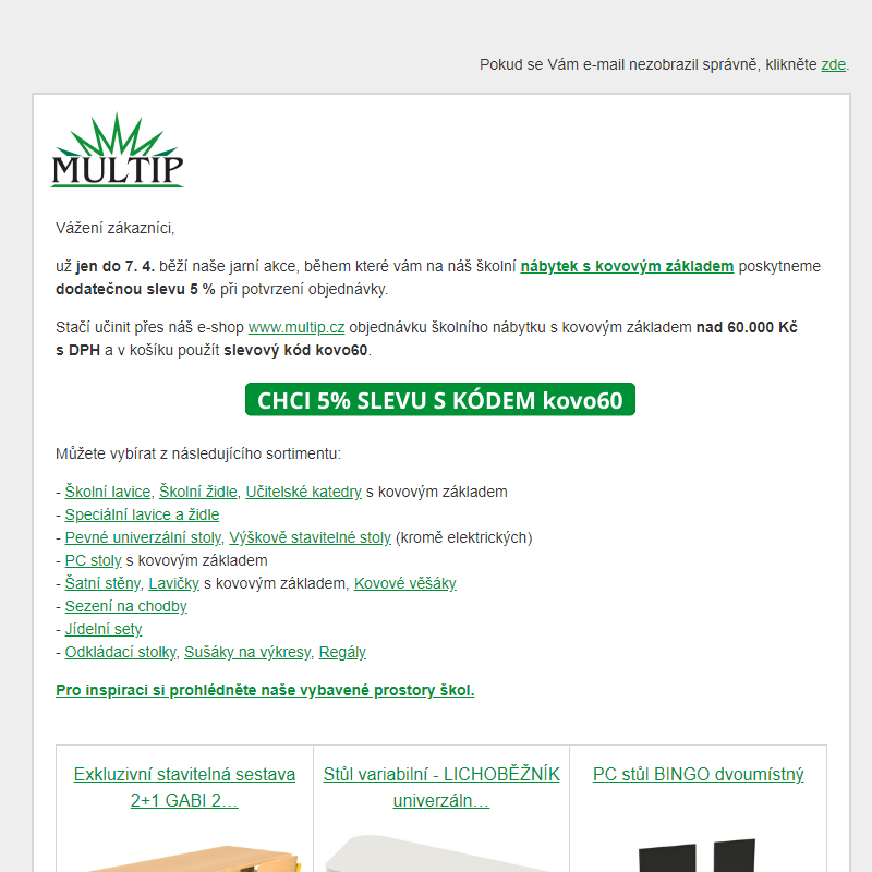 Nakupte školní nábytek s 5% slevou
