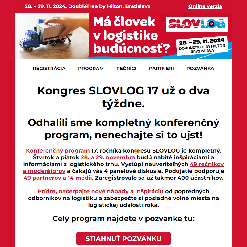 Kongres SLOVLOG 17 sa blíži – prezrite si celý program a nenechajte si ujsť logistickú akciu roka