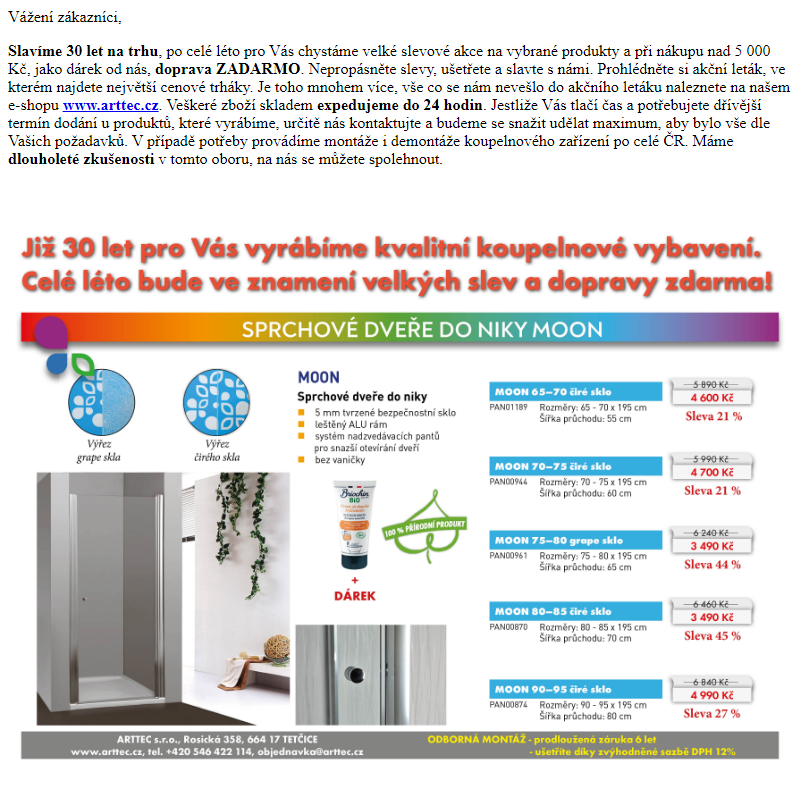 Slavíme 30 let, využijte přichystaných slev a dopravy zadarmo | ARTTEC s.r.o.