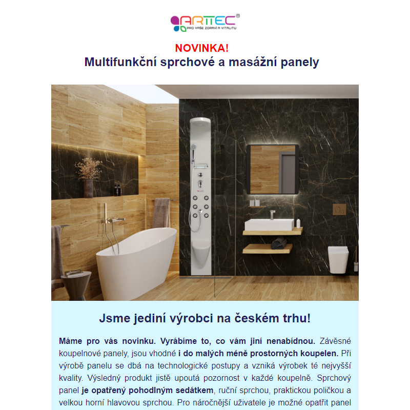 NOVINKA! Multifunkční sprchové a masážní panely do koupelny | ARTTEC s.r.o.