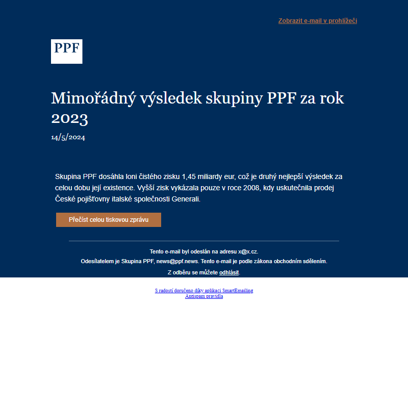 Tisková zpráva: Mimořádný výsledek skupiny PPF za rok 2023