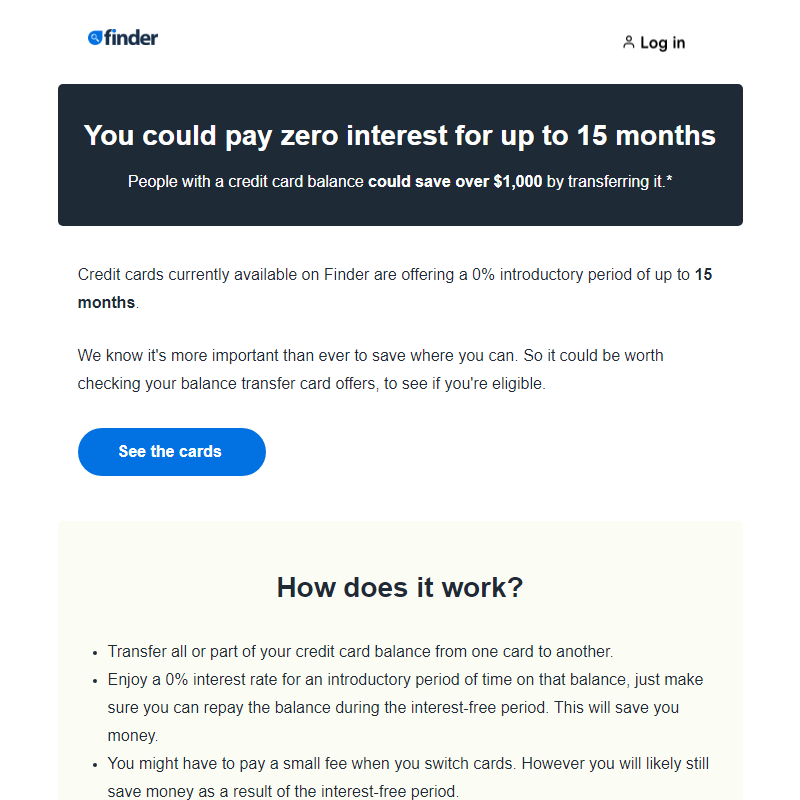Pay zero interest for up to 15 months