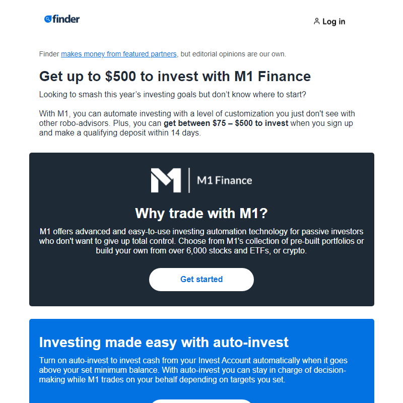 Get up to $500 to invest with M1