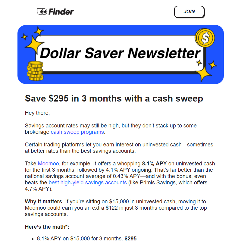 Save $295 in 3 months with a cash sweep